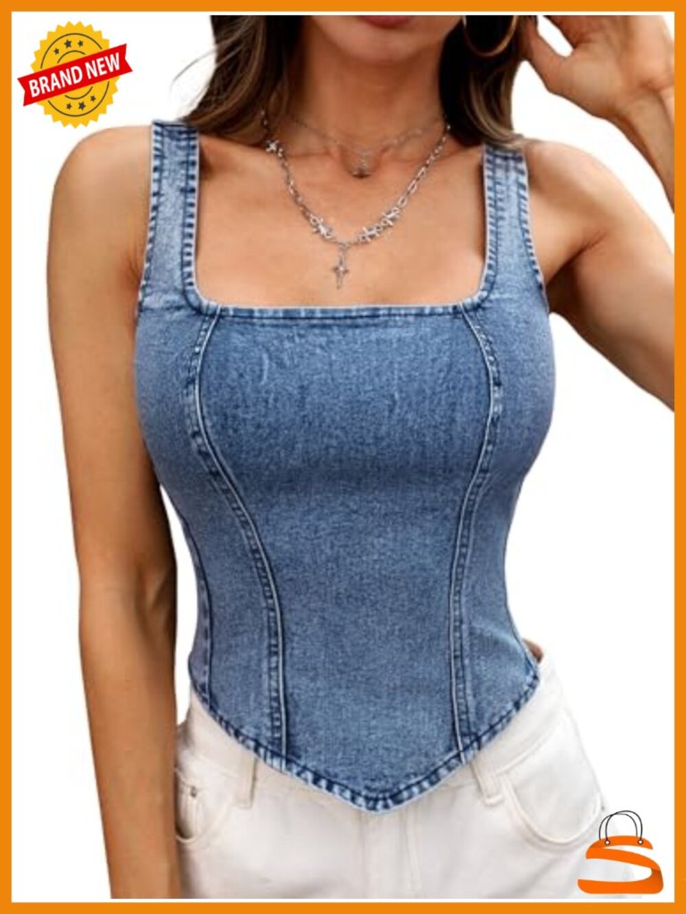 High Stretch Denim Corset Tank Top, Sleeveless, Zip Up Back, Y2K Going Out Top